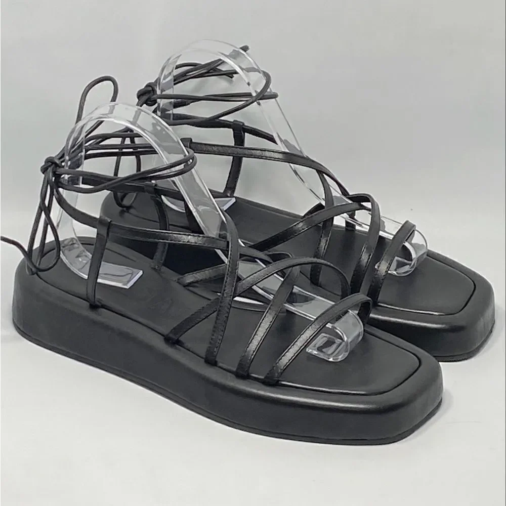 Loeffler Randall Beau Black Wrap Platform Sandal size 9